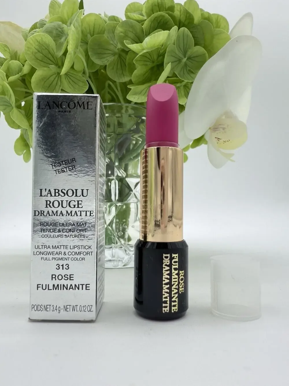 Lancome L' Absolu Rouge Lipcolor 313 Rose Fulminante Drama Matte Clear Cap